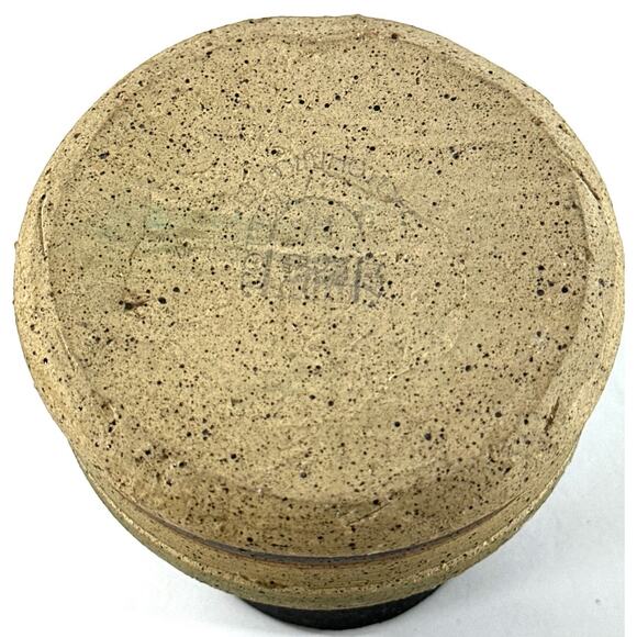 Handmade Studio Pottery Bud Vase Speckled Aqua Stoneware Signed 3.5” - Picture 4 of 4